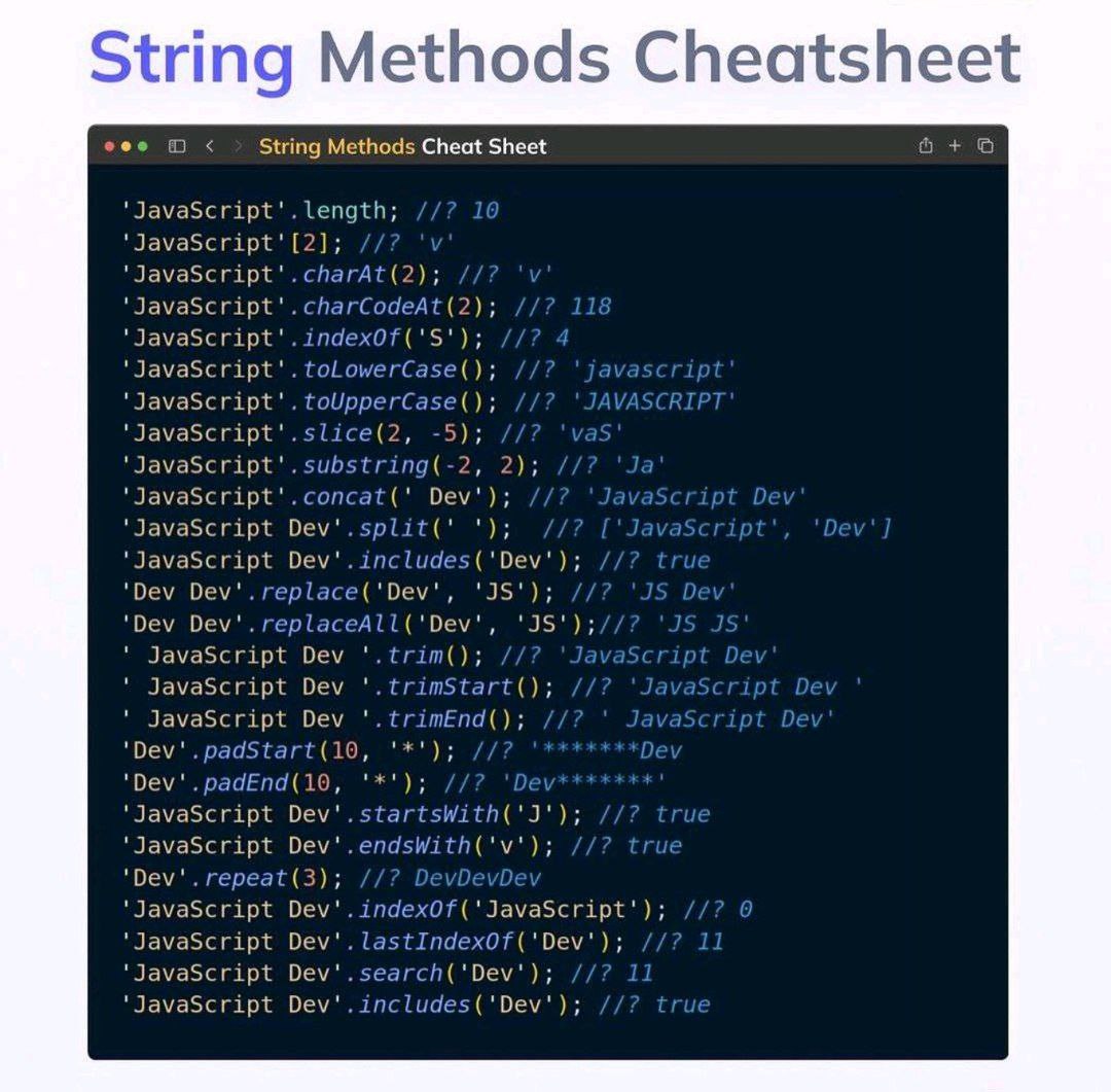 کل متد های کار با String در Javascript<br />
<br />
#javascript<br />
#string<br />
#methods